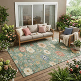 5' X 8' Green And Brown Floral Washable Indoor Outdoor Area Rug