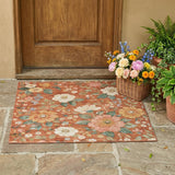 3' X 5' Orange And Beige Floral Washable Indoor Outdoor Area Rug