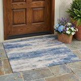3' X 5' Blue And Silver Abstract Washable Indoor Outdoor Area Rug