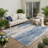 5' X 8' Blue And Silver Abstract Washable Indoor Outdoor Area Rug