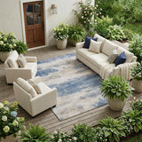 8' X 10' Blue And Silver Abstract Washable Indoor Outdoor Area Rug