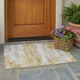 3' X 5' Gold And Linen Abstract Washable Indoor Outdoor Area Rug