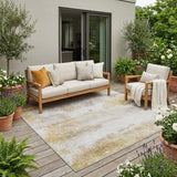 5' X 8' Gold And Linen Abstract Washable Indoor Outdoor Area Rug