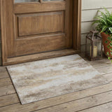 3' X 5' Khaki And Brown Abstract Washable Indoor Outdoor Area Rug