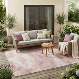 5' X 8' Pink And Tan Abstract Washable Indoor Outdoor Area Rug