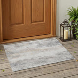 3' X 5' Silver And Gray Abstract Washable Indoor Outdoor Area Rug