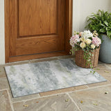 3' X 5' Teal Blue And Silver Abstract Washable Indoor Outdoor Area Rug
