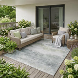5' X 8' Teal Blue And Silver Abstract Washable Indoor Outdoor Area Rug