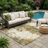 5' X 8' Green And Ivory Abstract Washable Indoor Outdoor Area Rug