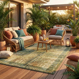8' Green And Ivory Round Abstract Washable Indoor Outdoor Area Rug