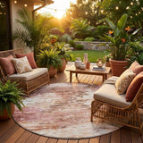 8' Blush And Pink Round Abstract Washable Indoor Outdoor Area Rug