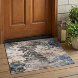 3' X 5' Blue And Silver Abstract Washable Indoor Outdoor Area Rug