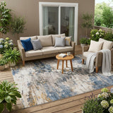 5' X 8' Blue And Silver Abstract Washable Indoor Outdoor Area Rug