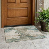 3' X 5' Teal Blue And Beige Abstract Washable Indoor Outdoor Area Rug