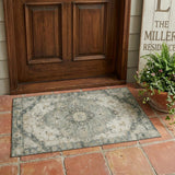 3' X 5' Green And Graphite Floral Medallion Washable Indoor Outdoor Area Rug