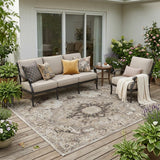 5' X 8' Beige And Brown Floral Medallion Washable Indoor Outdoor Area Rug