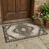 3' X 5' Brown And Chocolate Floral Medallion Washable Indoor Outdoor Area Rug