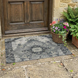 3' X 5' Gray And Graphite Floral Medallion Washable Indoor Outdoor Area Rug