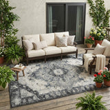 5' X 8' Gray And Graphite Floral Medallion Washable Indoor Outdoor Area Rug