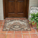 3' X 5' Orange And Ivory Floral Medallion Washable Indoor Outdoor Area Rug