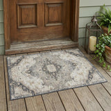 3' X 5' Silver And Gray Floral Medallion Washable Indoor Outdoor Area Rug