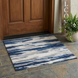 3' X 5' Blue And Silver Abstract Washable Indoor Outdoor Area Rug