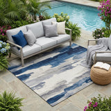 5' X 8' Blue And Silver Abstract Washable Indoor Outdoor Area Rug