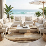 8' Chocolate And Brown Round Abstract Washable Indoor Outdoor Area Rug