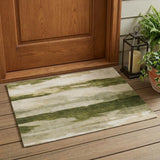 3' X 5' Olive Green And Green Abstract Washable Indoor Outdoor Area Rug