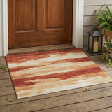 3' X 5' Orange And Red Abstract Washable Indoor Outdoor Area Rug
