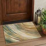 3' X 5' Green And Brown Abstract Washable Indoor Outdoor Area Rug