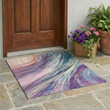 3' X 5' Teal Blue And Lavender Abstract Washable Indoor Outdoor Area Rug