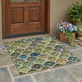 3' X 5' Green And Blue Ogee Washable Indoor Outdoor Area Rug
