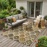 5' X 8' Brown And Chocolate Ogee Washable Indoor Outdoor Area Rug