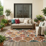 5' X 8' Copper And Orange Ogee Washable Indoor Outdoor Area Rug