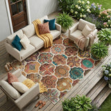 8' X 10' Copper And Orange Ogee Washable Indoor Outdoor Area Rug