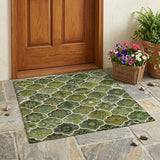 3' X 5' Olive Green And Green Ogee Washable Indoor Outdoor Area Rug