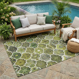 5' X 8' Olive Green And Green Ogee Washable Indoor Outdoor Area Rug
