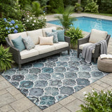 5' X 8' Pewter And Gray Ogee Washable Indoor Outdoor Area Rug