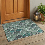 3' X 5' Blue And Teal Blue Ogee Washable Indoor Outdoor Area Rug
