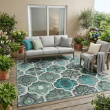 5' X 8' Blue And Teal Blue Ogee Washable Indoor Outdoor Area Rug