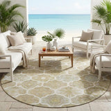 8' Taupe And Brown Round Ogee Washable Indoor Outdoor Area Rug