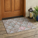 3' X 5' Brown And Silver Ogee Washable Indoor Outdoor Area Rug
