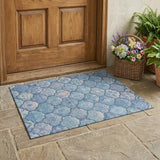 3' X 5' Denim Blue And Blue Ogee Washable Indoor Outdoor Area Rug