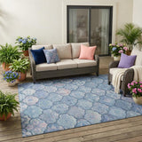 5' X 8' Denim Blue And Blue Ogee Washable Indoor Outdoor Area Rug