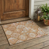 3' X 5' Orange And Beige Ogee Washable Indoor Outdoor Area Rug