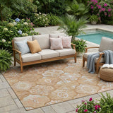5' X 8' Orange And Beige Ogee Washable Indoor Outdoor Area Rug
