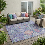 5' X 8' Purple And Lavender Ogee Washable Indoor Outdoor Area Rug
