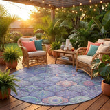8' Purple And Lavender Round Ogee Washable Indoor Outdoor Area Rug