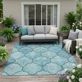 5' X 8' Teal Blue And Aqua Ogee Washable Indoor Outdoor Area Rug